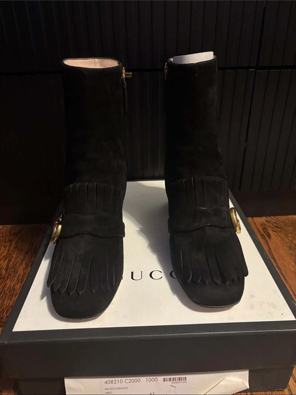 Gucci Black Suede Fringe Heel Boots. EU Size 41 U.S Size 11